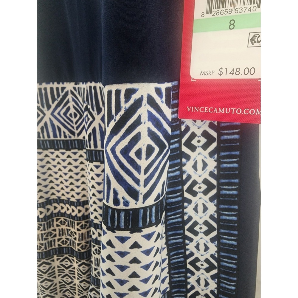 Vince Camuto Halter Jumpsuit Womens 8 Navy White Wide Leg Casual Boho Resort NEW - Picture 4 of 10